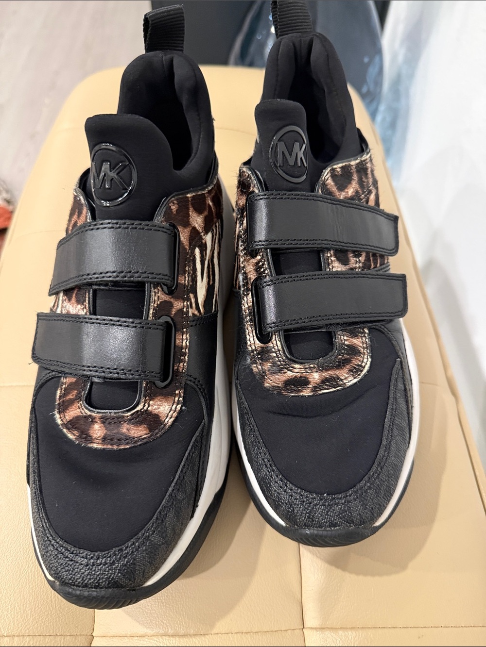 Michael Kors Black Sneakers with Brown Leopard Accents